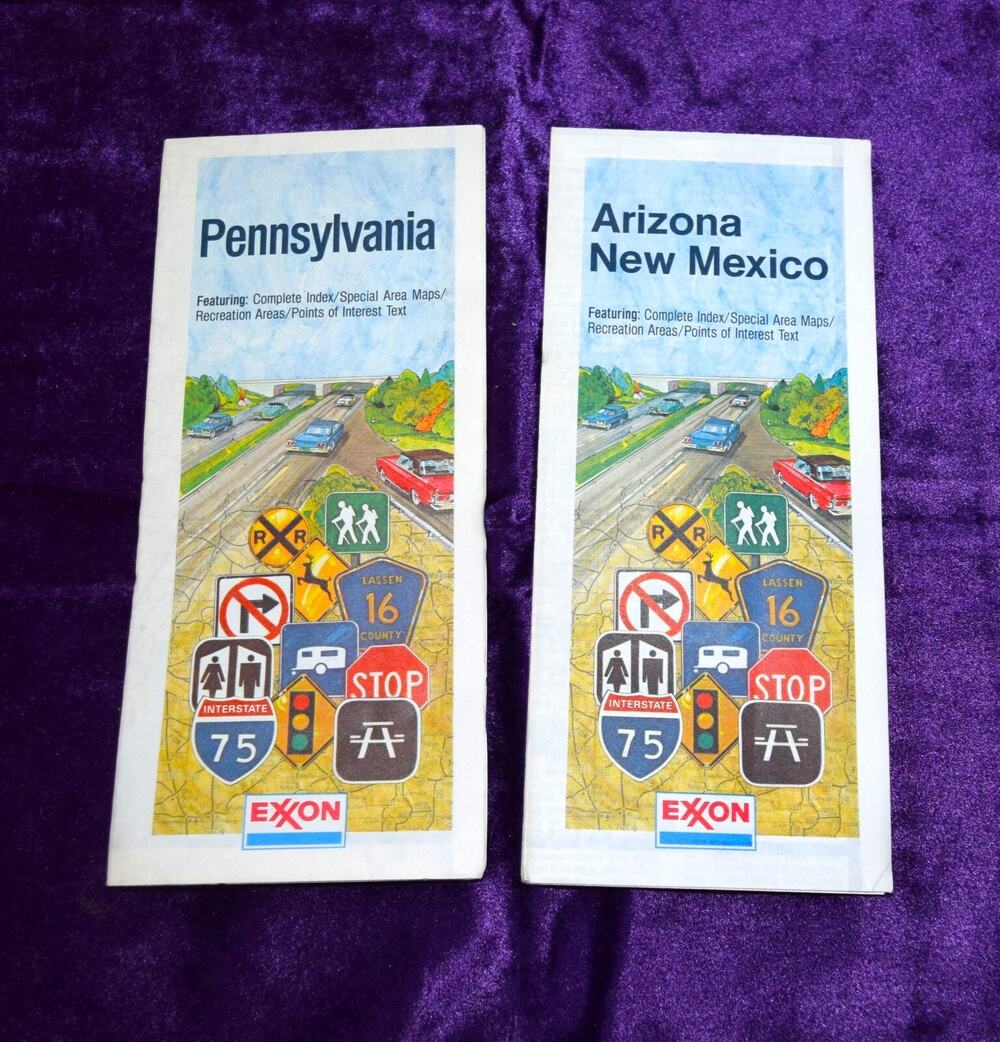 Lot 2 Vtg 1980’s Exxon Road Map Arizona New Mexico/Pennsylvania Americana Travel